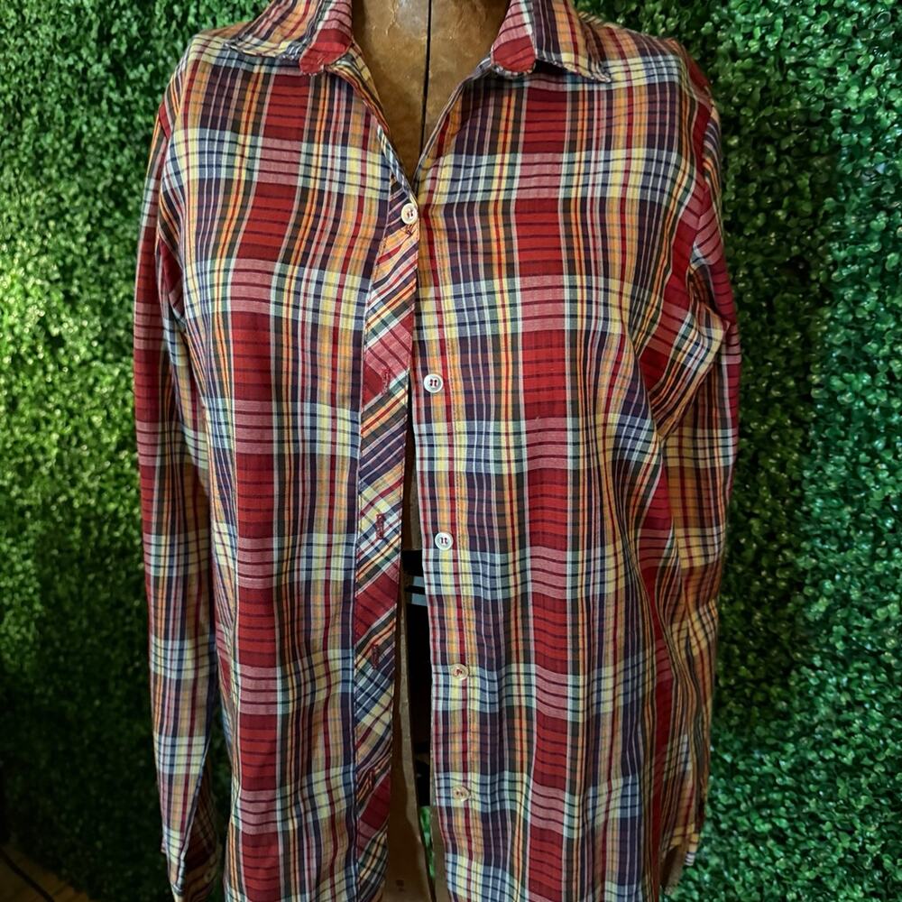 Vintage Koret City Blues Plaid Button Up Shirt Red Multicolor Long Sleeve Size10